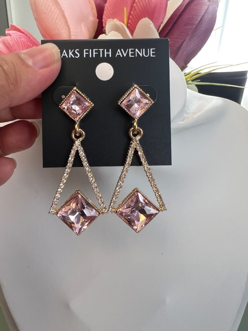 Saks Fifth Avenue Gold/Pink Diamond Shape Earrings - Picture 5 of 7
